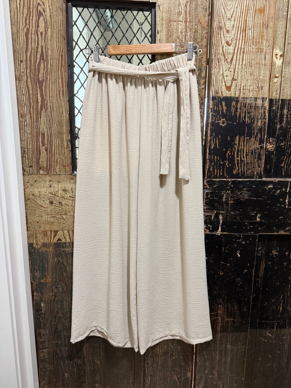 Cream Wide-Leg Tie-Waist Pants